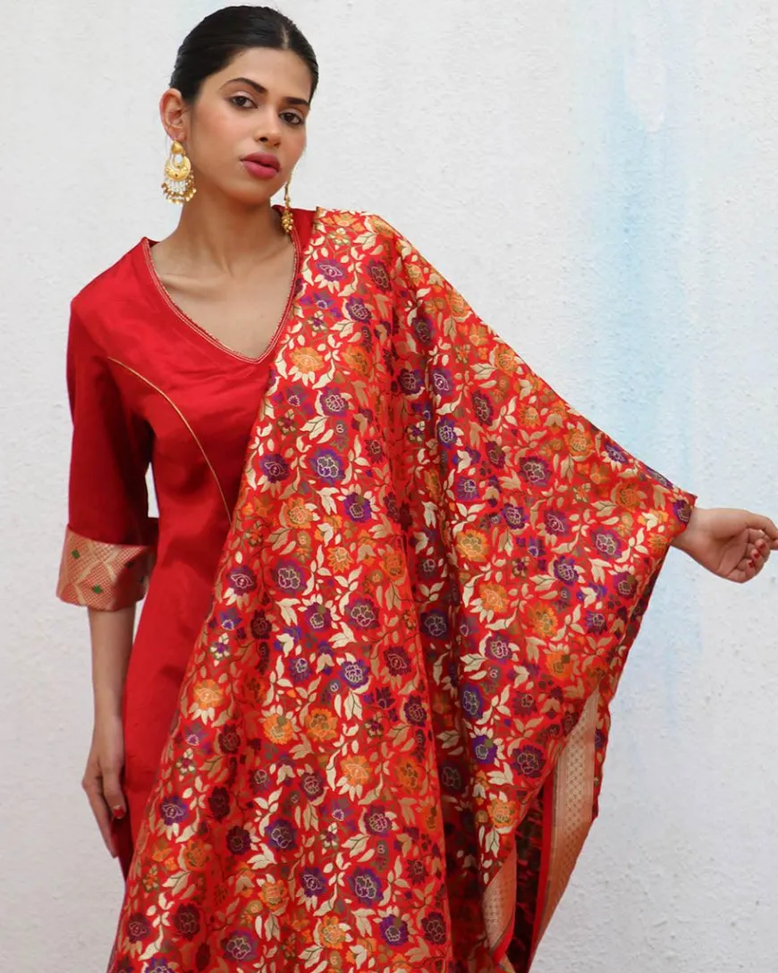 Uns Handwoven Banarasi Kimkhab Brocade Dupatta