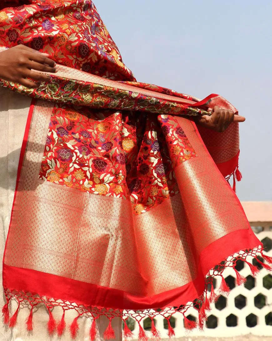 Uns Handwoven Banarasi Kimkhab Brocade Dupatta