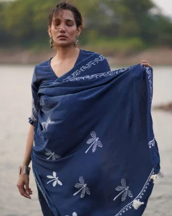 Urmi Blockprinted Modal Silk Saree - Jaisal