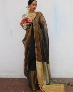 Urvashi Handwoven Linen Zari Saree