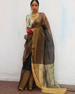 Urvashi Handwoven Linen Zari Saree