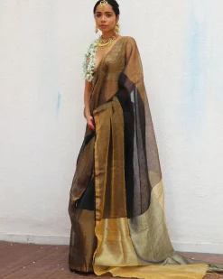 Urvashi Handwoven Linen Zari Saree