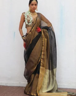 Urvashi Handwoven Linen Zari Saree