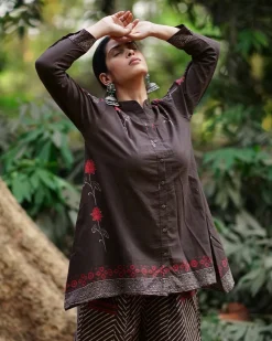 Vaanya Brown Block Printed Cotton Top - WW