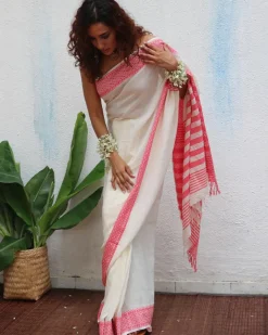 Vaarahi Handwoven Linen Cotton Jamdani Saree - Uma