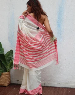 Vaarahi Handwoven Linen Cotton Jamdani Saree - Uma