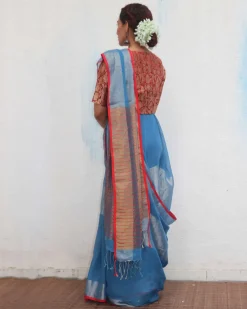 Varsha Handwoven Linen Zari Saree - Jheel