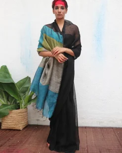 Virupakshi Handwoven Linen Saree - Kaali