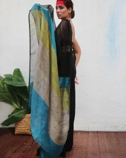 Virupakshi Handwoven Linen Saree - Kaali