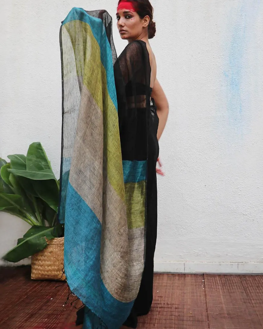 Virupakshi Handwoven Linen Saree - Kaali