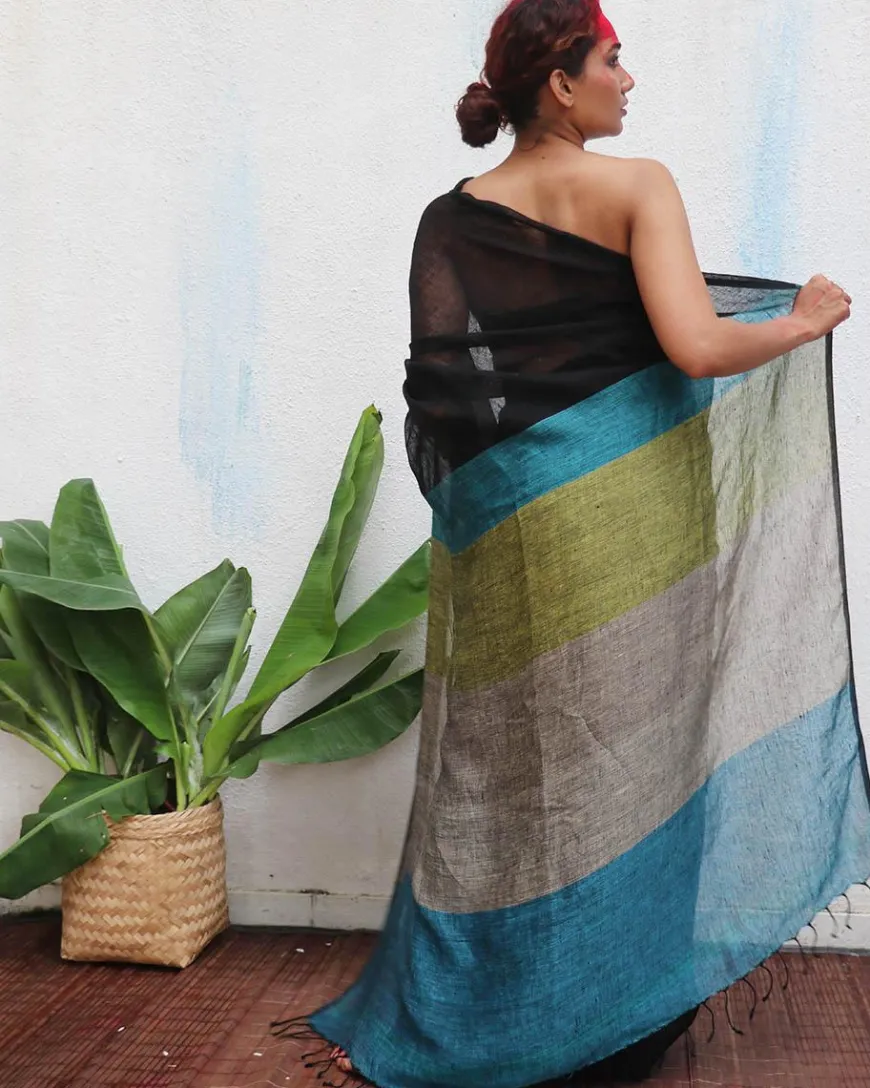 Virupakshi Handwoven Linen Saree - Kaali