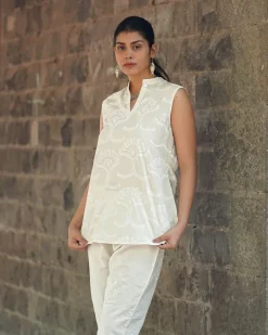 Whipped Fog Ivory Block Printed Top - SFD
