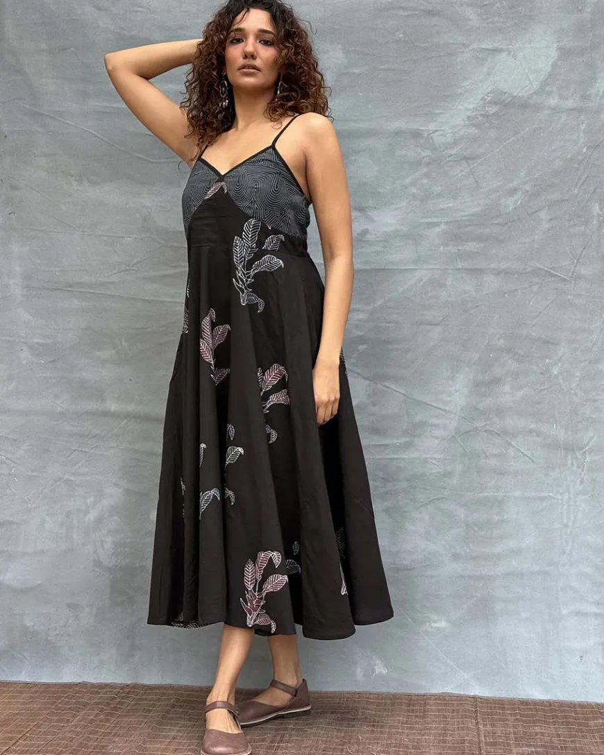 Wildflower Whispers Block printed Cotton Dress