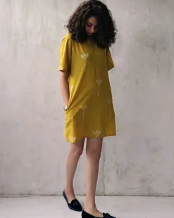 Yellow Blockprinted Cotton Shift Dress