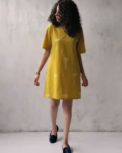 Yellow Blockprinted Cotton Shift Dress