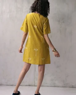 Yellow Blockprinted Cotton Shift Dress