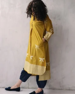 Yellow Blockprinted Cotton Kurti And Bottoms Set Of 2