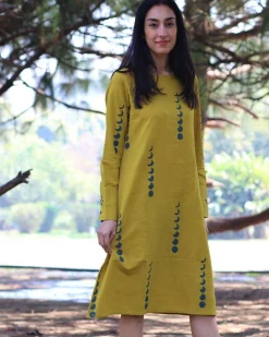 Yellow Eclipes Blockprinted Cotton Dress