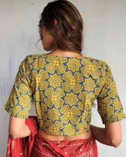 Yellow Hand Block-Printed Cotton Blouse-God