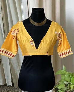 Yellow Handblock Printed Chanderi Silk Blouse - Love Despite
