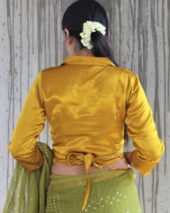 Yellow Tieup Mashru Silk Blouse- Manjari