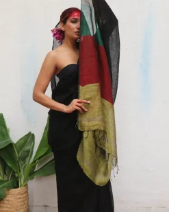 Yogini Handwoven Linen Saree - Kaali