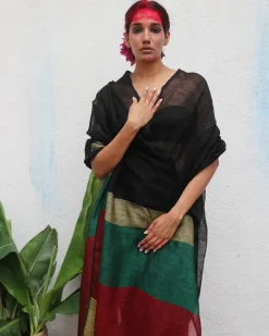 Yogini Handwoven Linen Saree - Kaali